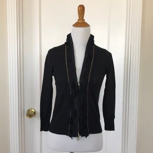 J. Crew Ruffle Zipper Trim V-Neck Pima Cotton Cardigan